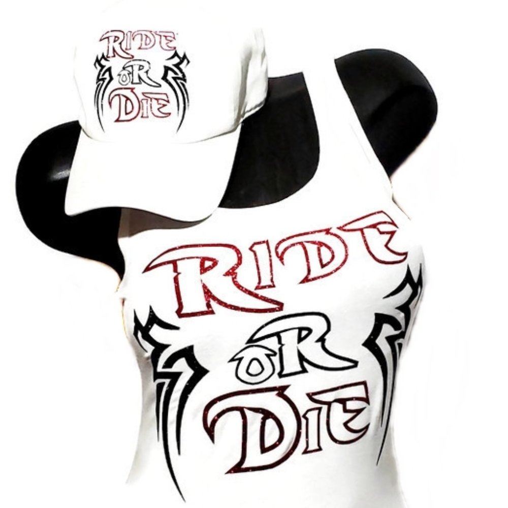 Ride or Die White Fitted Baseball Cap. - Picture 3 of 3
